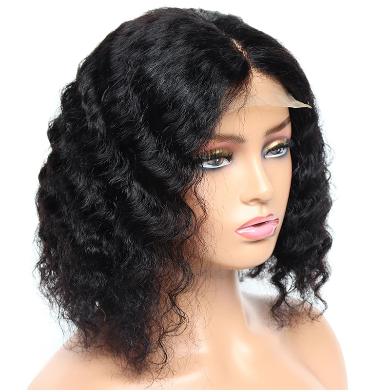 Wig renda gelombang dalam rambut manusia Bob pendek 4x4 Wig penutup renda Wig rambut manusia Virgin Brasil untuk WANITA HITAM ketebalan 180%