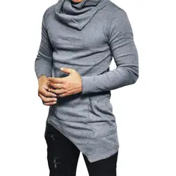 Hot Sale Fashion Streetwear Turtle neck Street T shirt Men Hip Hop Long Sleeve Asymmetry Thin Designed Men's T-Shirt