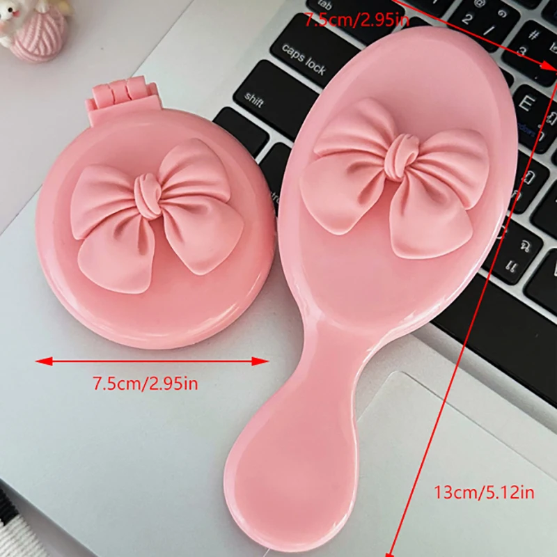 Cute Handheld Folding Massage Comb With Makeup Mirror Travel Portable Plastic Airbag Small Hair Brush Bow Tie Air Cushion Comb