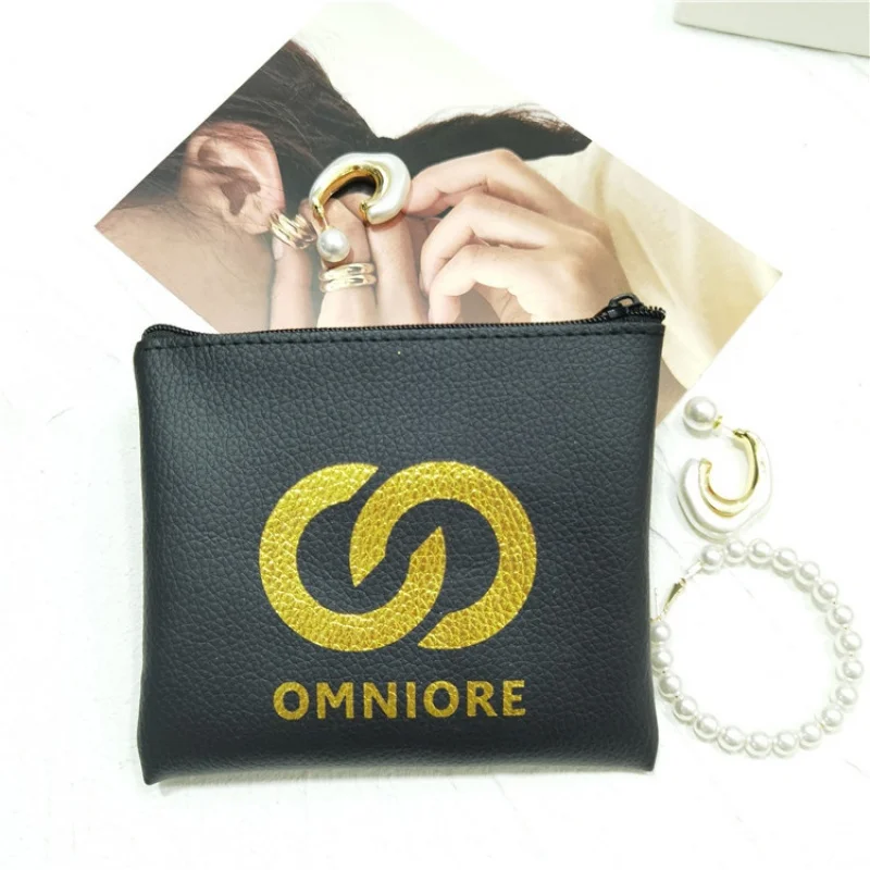 custom.Chuanghua Black Leather Zipper Bag With Foil Jewellery Ring Necklace Packaging PU Zip Pouch Pu Cloth Pouch Blac