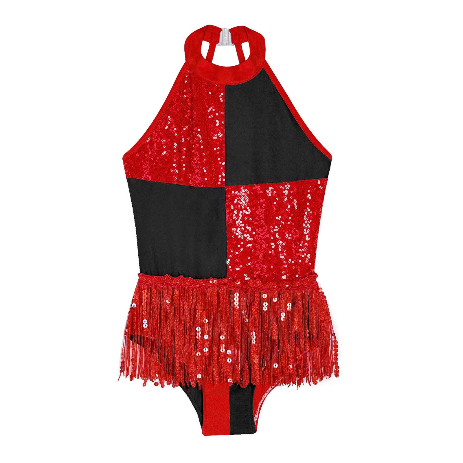 Kids Girls Tango Dress Rumba Chacha Stage Dancewear Outfits Latin Dance Costume Fringe Leotard Sleeveless Tassel Jumpsuit