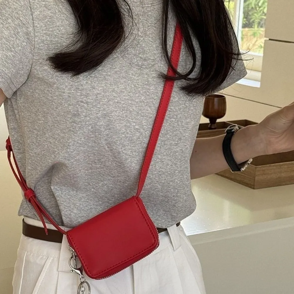 Portable PU Leather Coin Purse Solid Color Adjustable Shoulder Strap Crossbody bag Small Square Bag Women