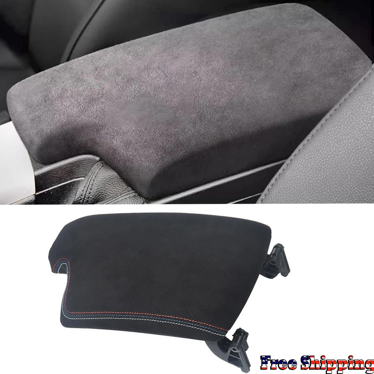 MAGICKIT For BMW 3 Series E90 E91 E92 E93 Alcantara Armrest Box Center Console Cover Pad Smoke Black