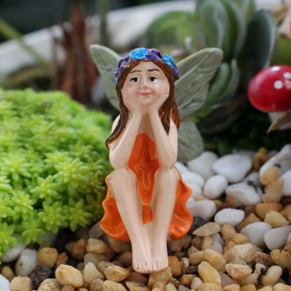 6PCS Multicolor Miniature Fairy Figurine Glow in The Dark Beautiful Wings Fairy Bonsai Ornament Micro Landscape Resin