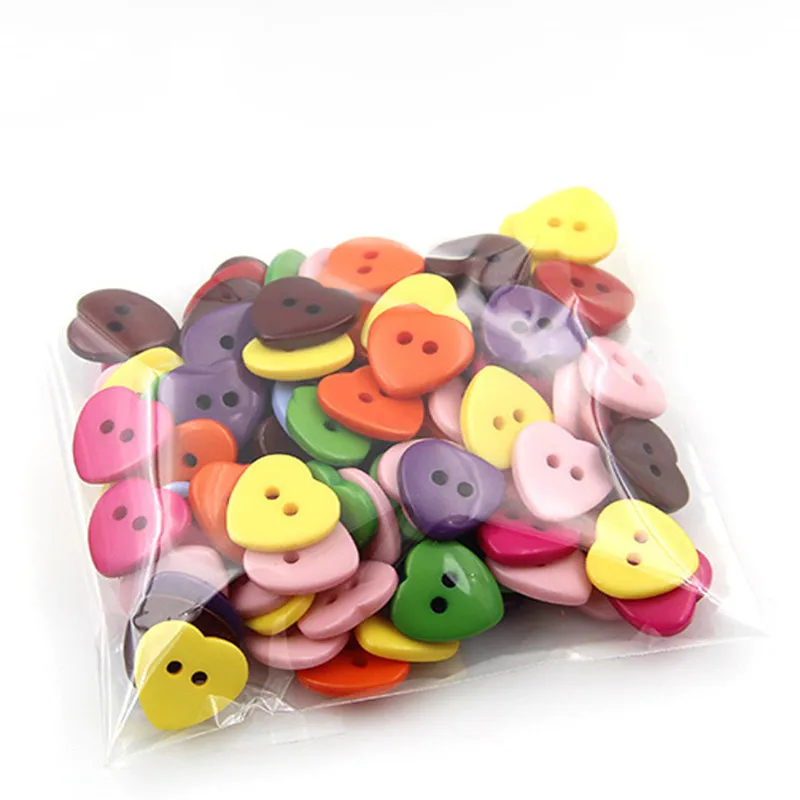 100 Pcs 11mm/13mm/15mm Mixed Heart Apparel Sewing Buttons For Kids Clothes Scrapbooking Decorative Handicraft DIY Accessories