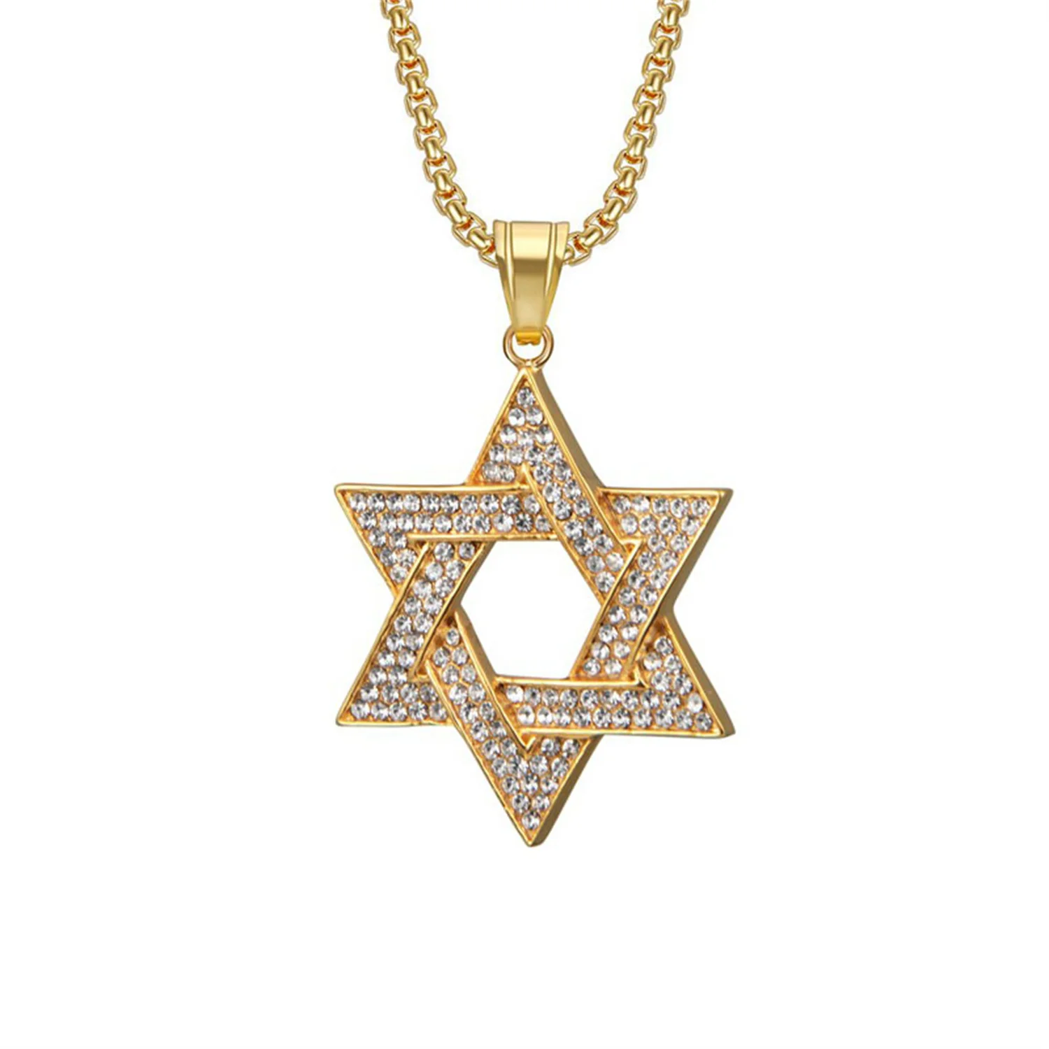 

Hip Hop Iced Out Star of David Pendant Dropshipping Gold Color Stainless Steel Hexagram Necklace for Men Jewish Jewelry Gift