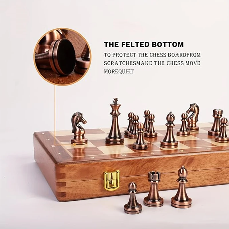 

High-end chess 30cm/ 11.8-inch solid wood foldable chessboard, zinc alloy bronze metal chess pieces, game and entertainment