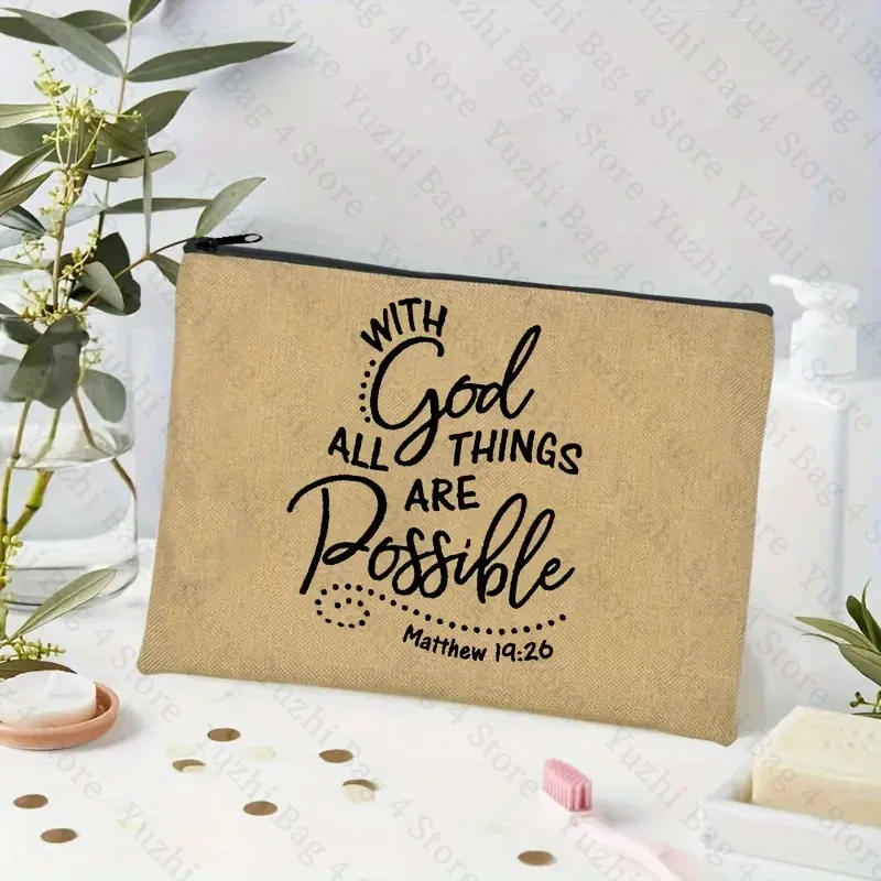 Faith Over Fear Pattern Christian Printed Makeup Pouch Women Cosmetic Bag Religion Graphic Fearless Slogan Toiletry Bags Purse