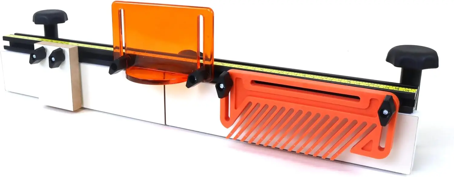 300015 Deluxe 32 Inches Long Router Table Fence 3-1/2 Inch Tall Anodized Aluminum with Feather Board, Bit Guard, Adjustable Stop
