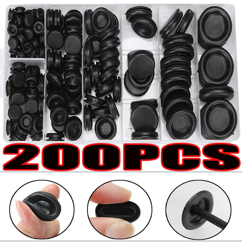 200pcs/Sets Waterproof Protect Wire Tool 7 Sizes Sealing Rubber Cables Grommet Kit Electrical Plugs Conductor Gasket Ring