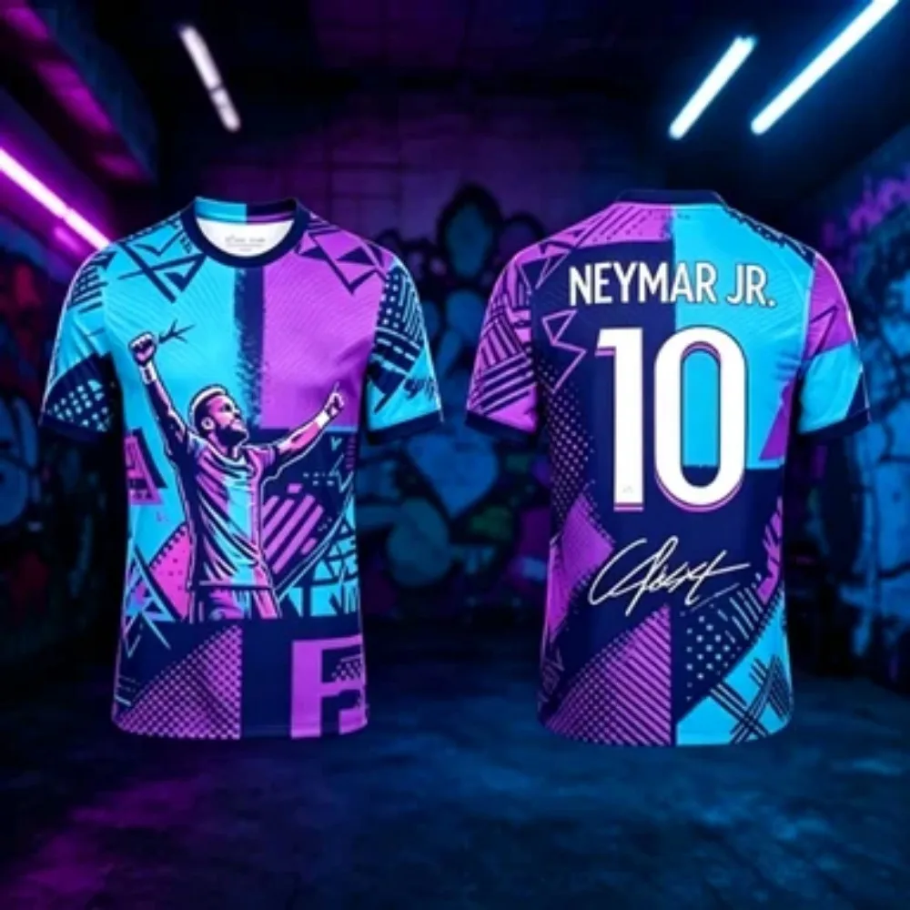 Camiseta de Futebol Masculina Neymar 3D Criativa, Rápido Secagem, Respirável, Casual para Treinamento ao Ar Livre, para Pais e Filhos