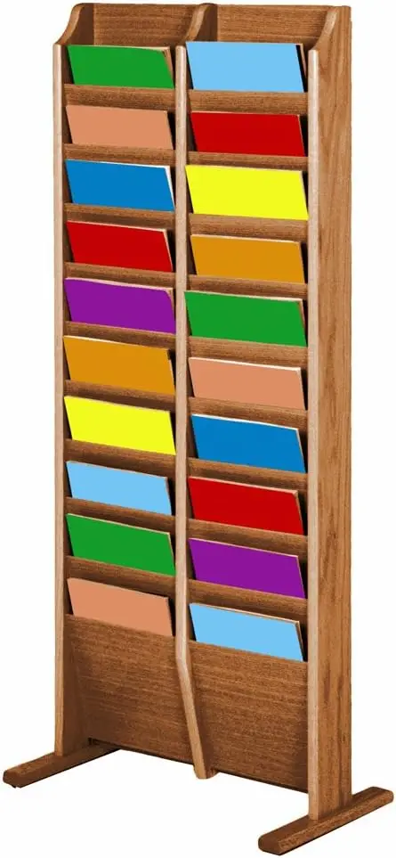 20 Pocket Cascade Free-Standing Magazine Rack, Medium Oak