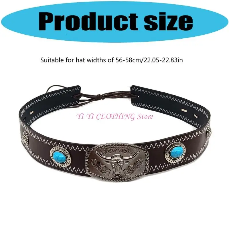 N5KF Cowboy Hat Band Replacement Handmade Stitched Western Hat Belts for Straw and Felt Fedoras Panama Hats Replacement