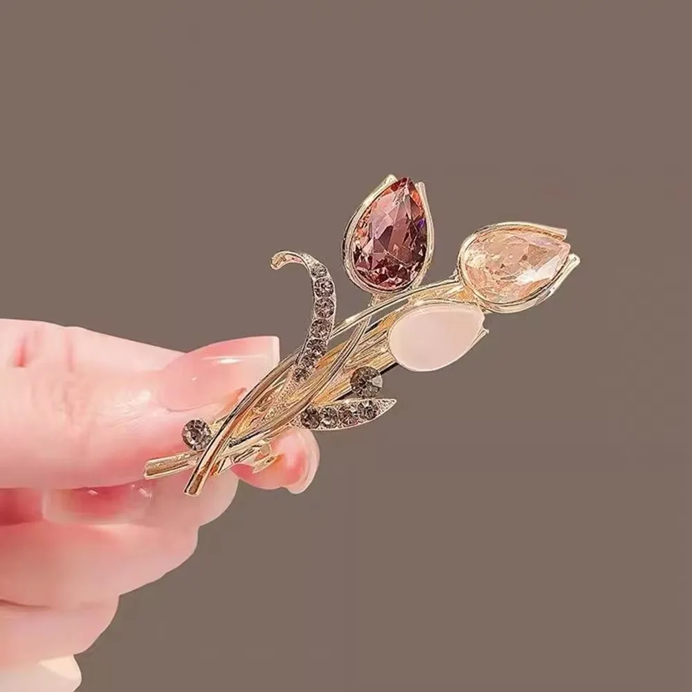 جديد رائع حجر الراين توليب المشابك الانفجارات دبابيس الشعر الفاخرة النساء الفتيات موضة الإبداع إكسسوارات الشعر #3