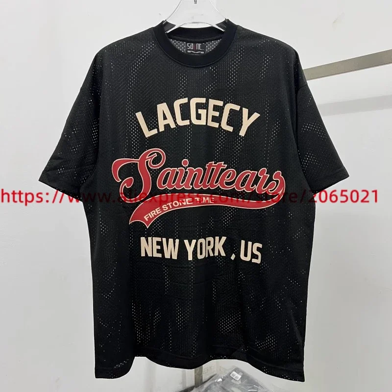 Vintage Streetwear Oversized SAINT TEARS T-Shirt Classic Logo Print Tee Mesh T Shirt Men Women