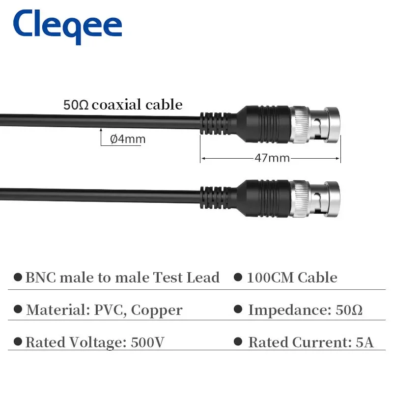 Cleqee P1013 BNC-BNC Cable 100cm BNC to BNC Test Lead Q9 Male Plug Oscilloscope Probe 500V 5A