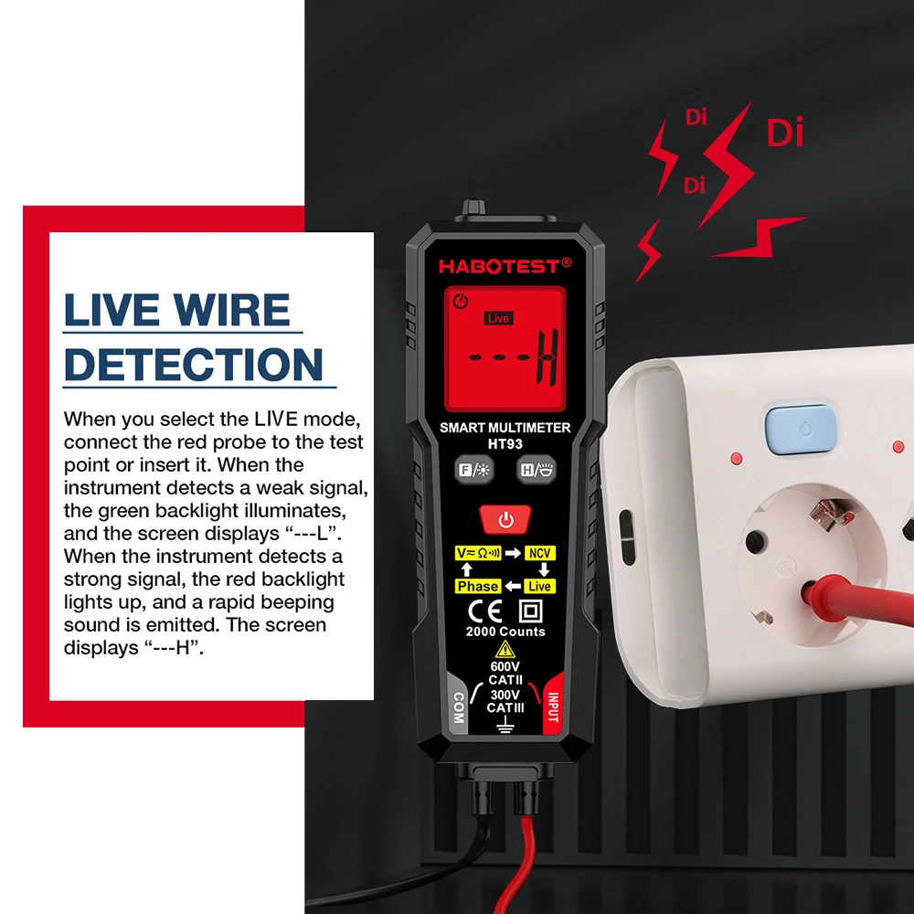 HABOTEST HT93 Digital Multimeters Voltage Tester 2000 Counts AC/DC Volt Meter True RMS NCV Phase Test Auto-Ranging Multimetro