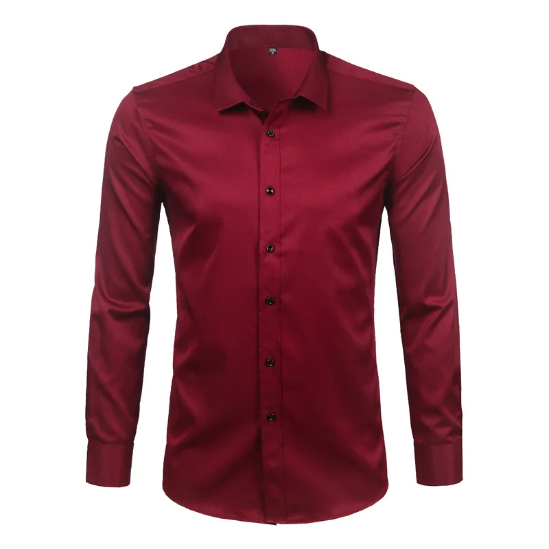 Camisas de vestir elásticas de fibra de bambú para hombre, Camisa de manga corta de marca, Camisa informal de negocios de manga larga, Camisa Masculina no de hierro