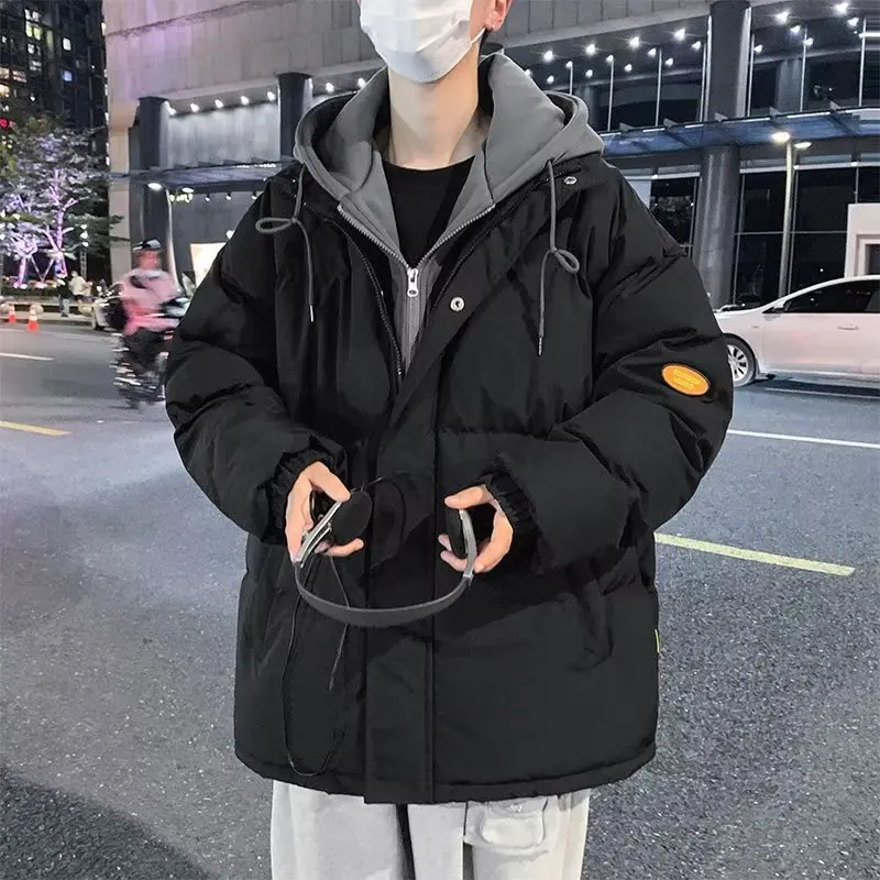 

Корейская мужская хлопковая куртка с капюшоном, теплая зимняя, оверсайз, свободного кроя, модный бренд 2023, повседневная, удобная, хлопковая куртка