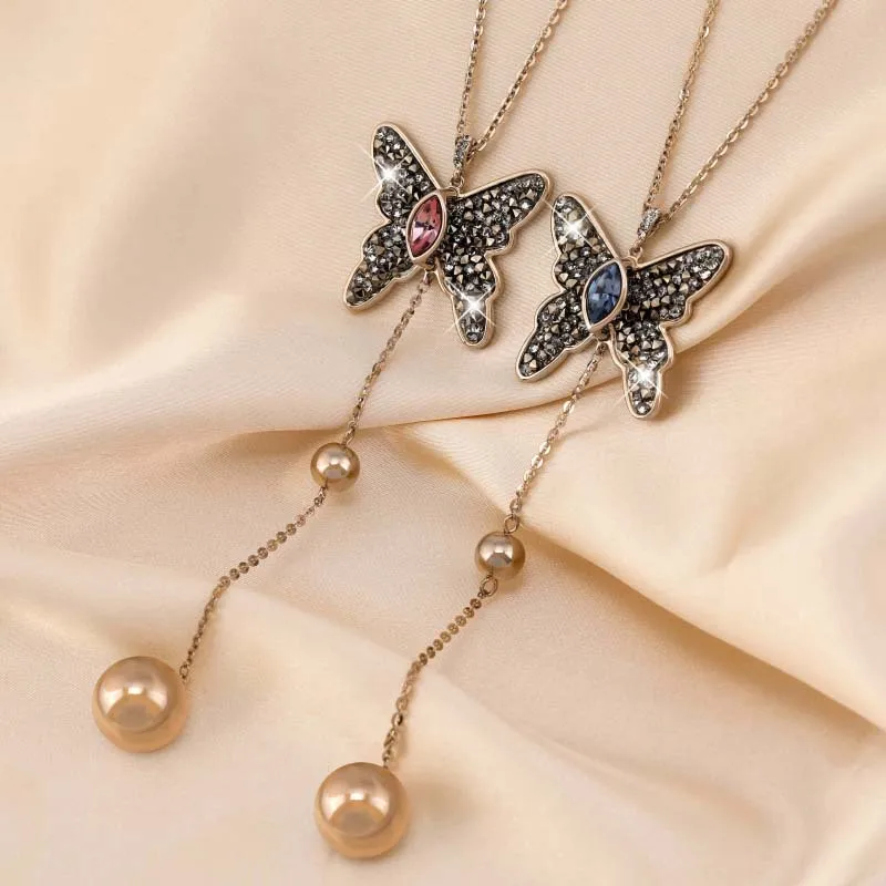 Новая легкая роскошная цепочка для свитера с микроинкрустацией в виде бабочки, элегантный длинный кулон-колье