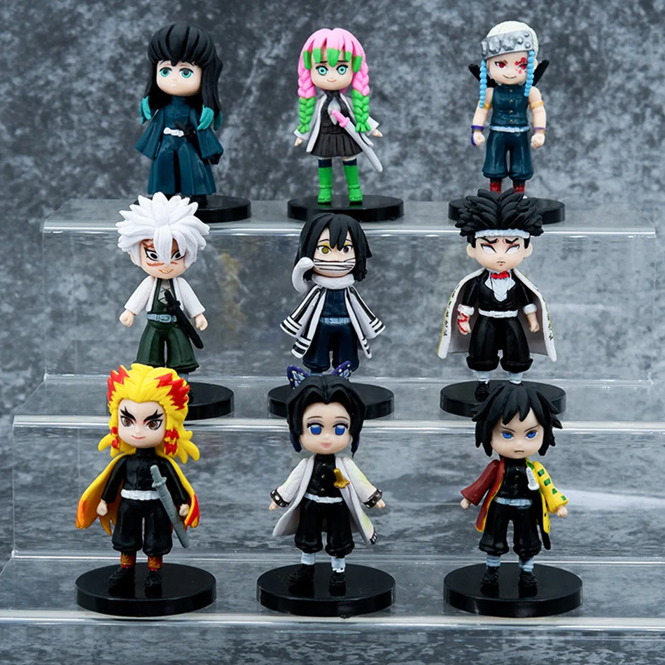 9 szt./zestaw Figurki Anime Demon Slayer Tanjirou Nezuko Zenitsu Inosuke Kyoujurou Figurka Akcji Wersja Q Model PVC Kawaii Zabawka Prezent