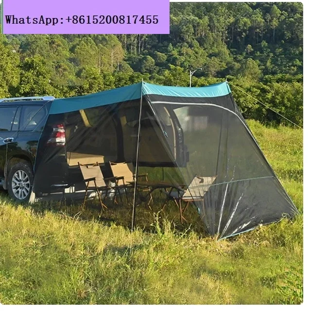Car Awning Sun Shelter With Mosquito Net, Portable Suv Tent Taiate Shade Car Canopy For Outdoor Camping Car Travel (Blue)