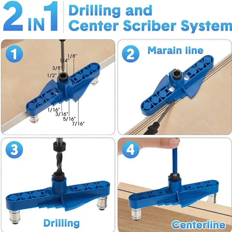 2-In-1 Woodworking Straight Hole Drilling Locator 6/8/10mm Self-centering Scriber Doweling Jig Drill Guide Locator Hole Puncher