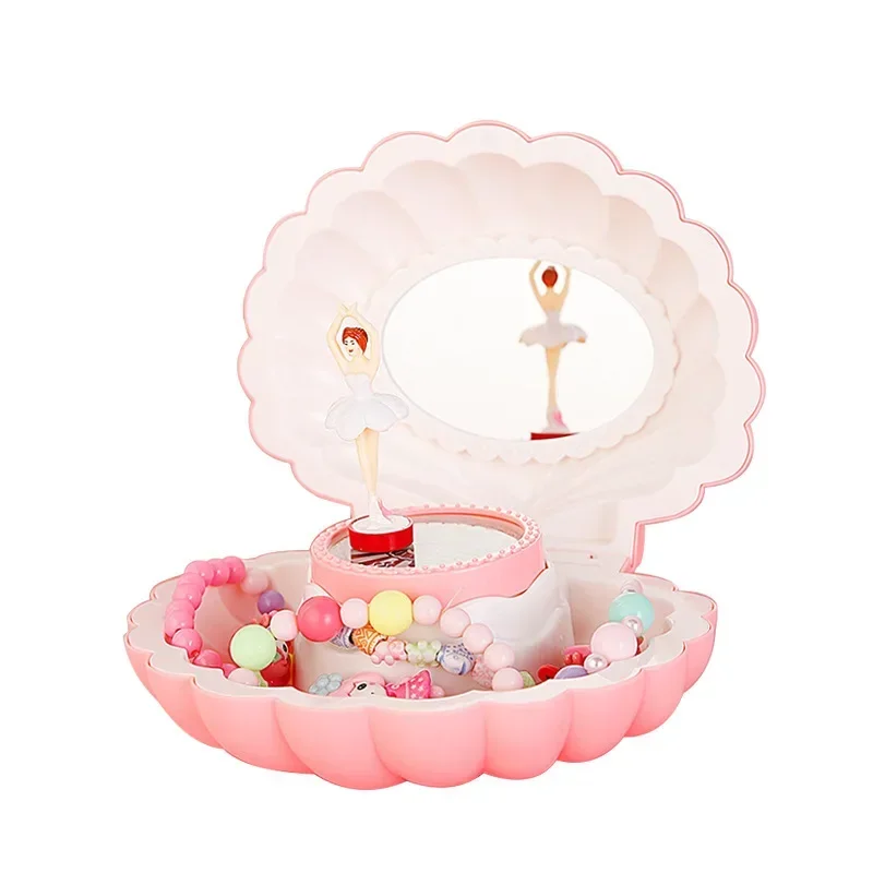 

Creative Shell Music Box Dance Girl Light Pink Music Jewelry Mirror Box