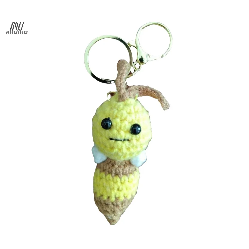 Handmade Crochet Keychain Pendant, Cartoon Bee Bag Pendant, Mini Wool Cute Keychain