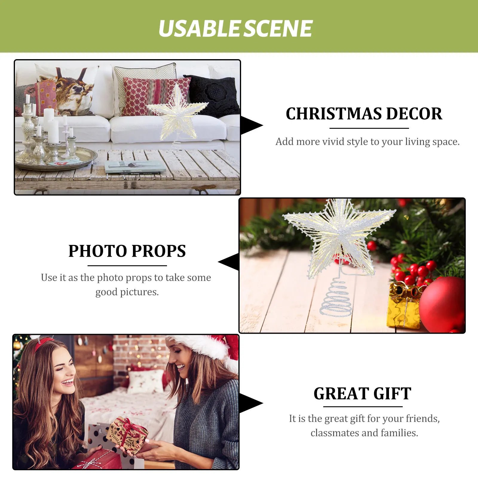 

1Pcs Xmas Tree Star Pentagram Light String Treetop Decoration Christmas Tree Ornament Xmas Gift Treetop Star Decor