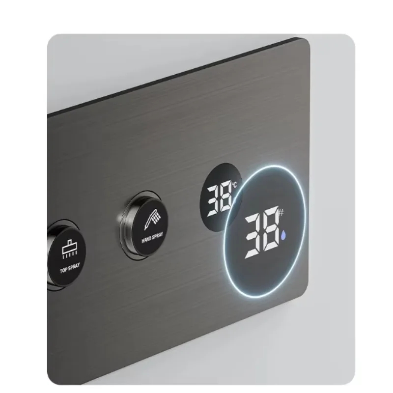 加熱式浴室 ブラックシャワーセット 4機能 レインシャワーヘッド LED天井取り付けバスタブシャワー水栓システム