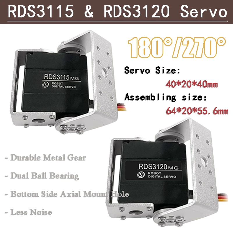 

RDS3115 MG 17 кг RDS3120 MG 20 кг Цифровой сервопривод с металлической шестерней 180 ° /270 ° Большой крутящий момент для радиоуправляемого автомобиля, грузовика, роботизированная рука, сделай сам, модель игрушки, детали