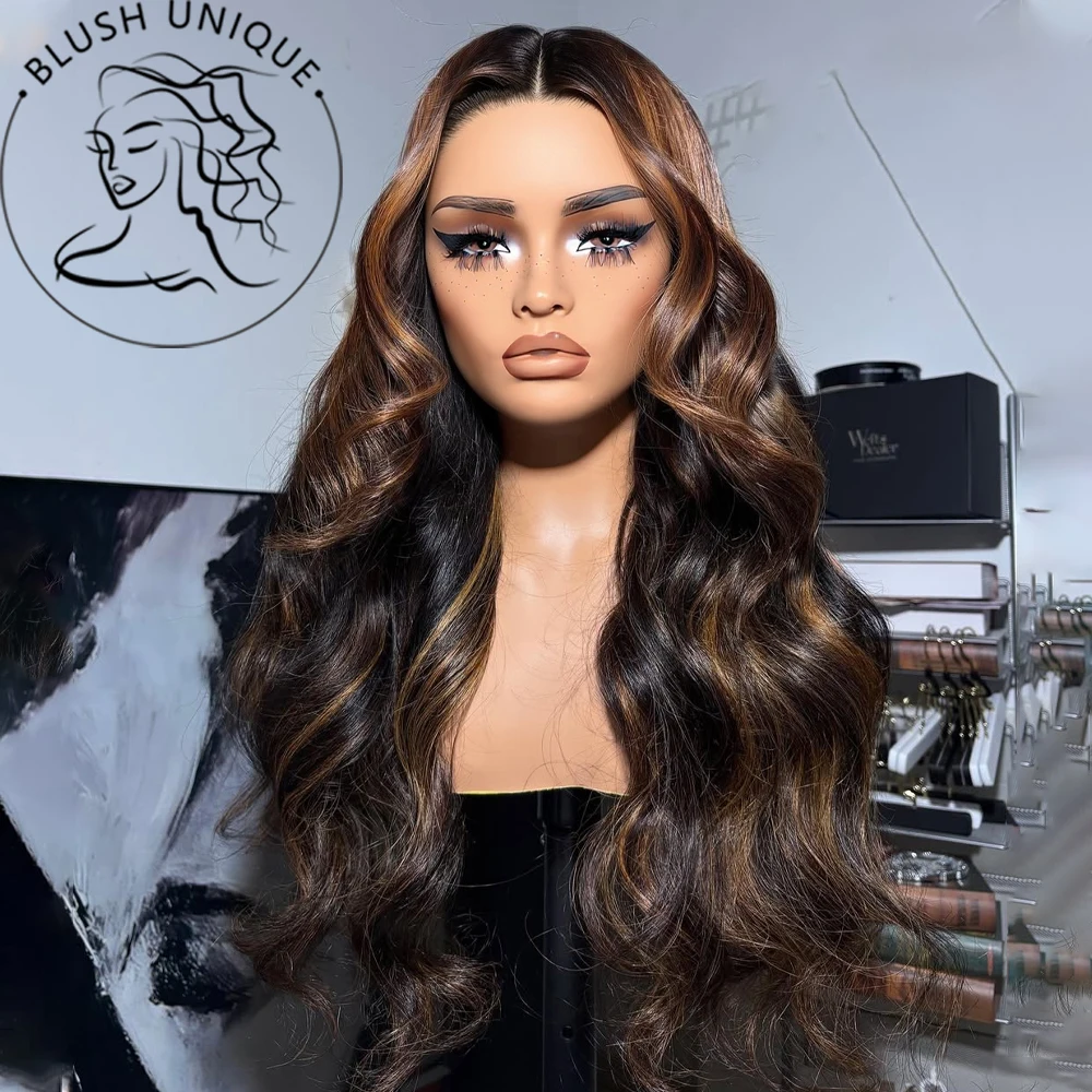 

13X6 HD Highlight Body Wave Lace Front Wigs Ombre Blonde Lace Frontal Wig Синтетические предварительно сорванные бесклеевые парики на шнурке для женщин