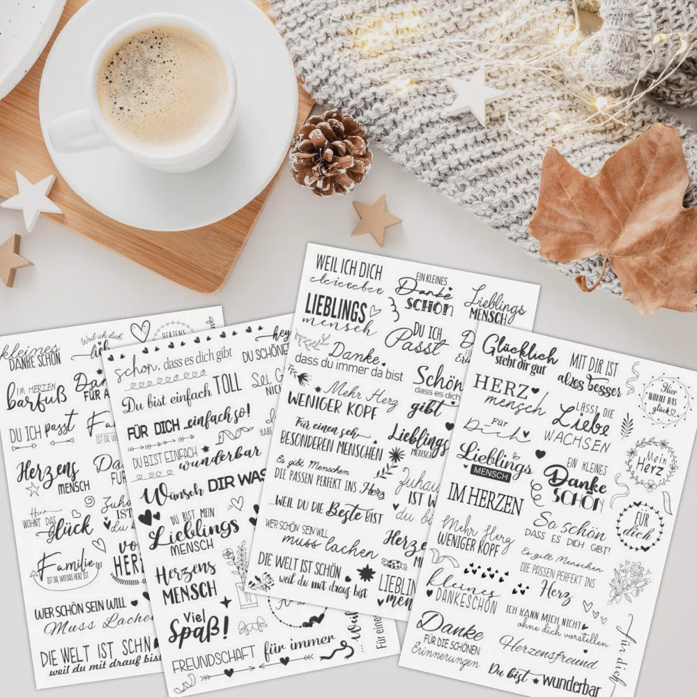 German Love Wedding Stickers Black & White Waterproof Clear Text Stickers DIY Creative Decor for Journal Water Bottle Scrapbook