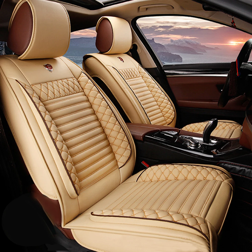 Classic Design Standard Universal Seat Cover Front 2-Seat Cover, Beige Standard Waterproof,Ergonomic, Suitable For All Seasons