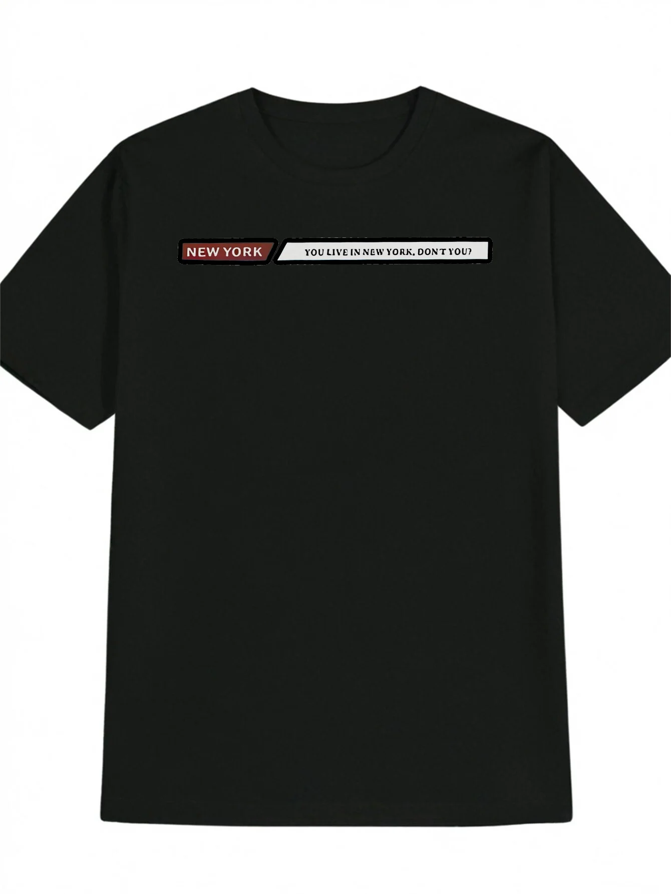 

Men's Casual Crew Neck T-Shirt, Striking Red NEW YORK Pattern Print - Black, Machine Washable, Summer Essential Men's Top