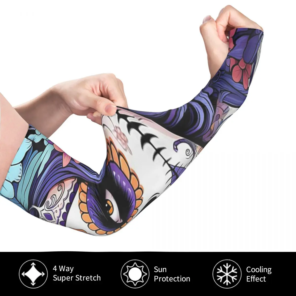 المكسيكي كاترينا فتاة يوم الموتى السكر الجمجمة في الهواء الطلق أكمام أذرع تبريد الشمس الأشعة فوق البنفسجية غطاء للحماية الجليد الحرير ركوب الدراجات أكمام الوشم #4