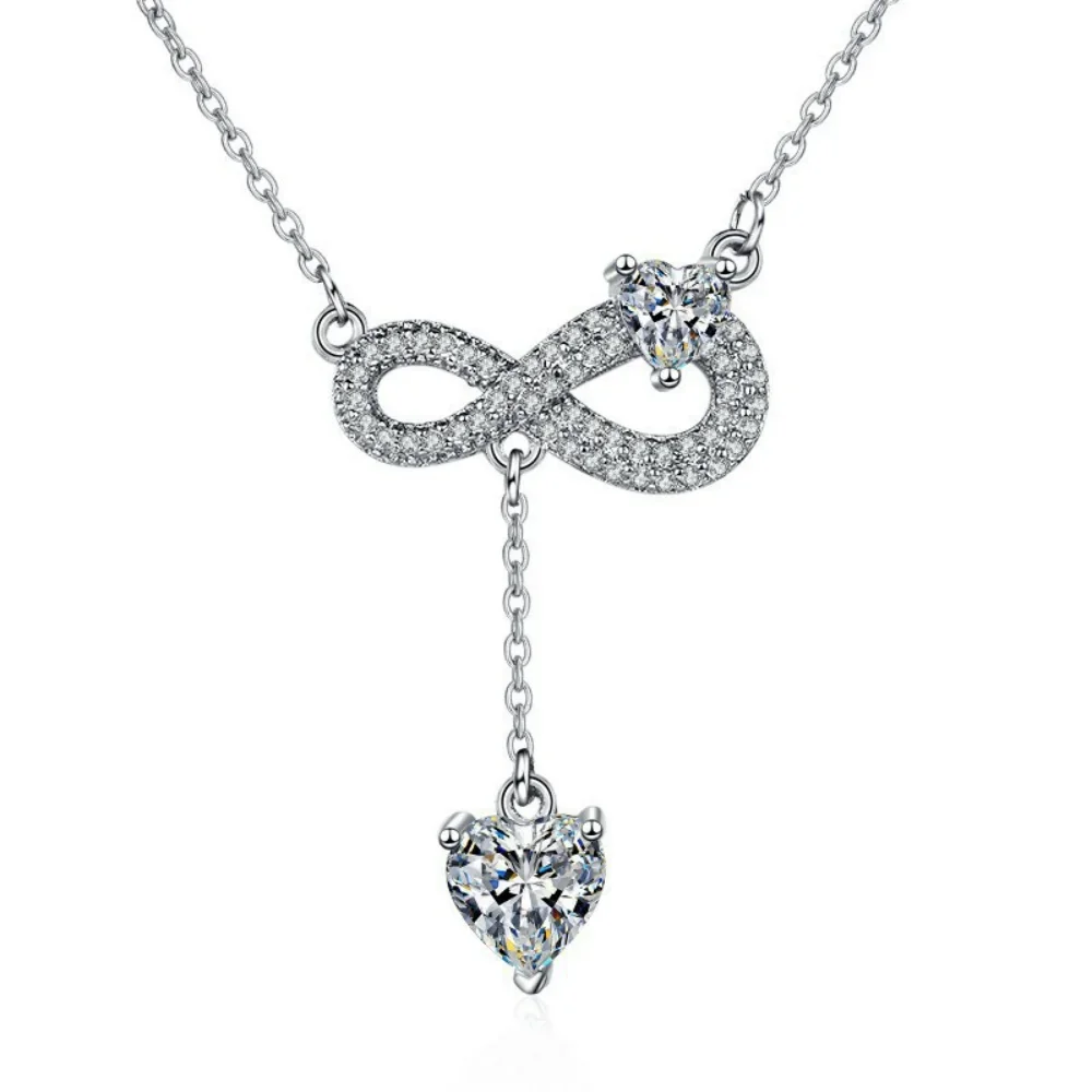 

925 Sterling Silver Necklace Tassel Heart Pendant Sparkling Zircon Women's Necklace Birthday Party Gift Jewelry Accessories