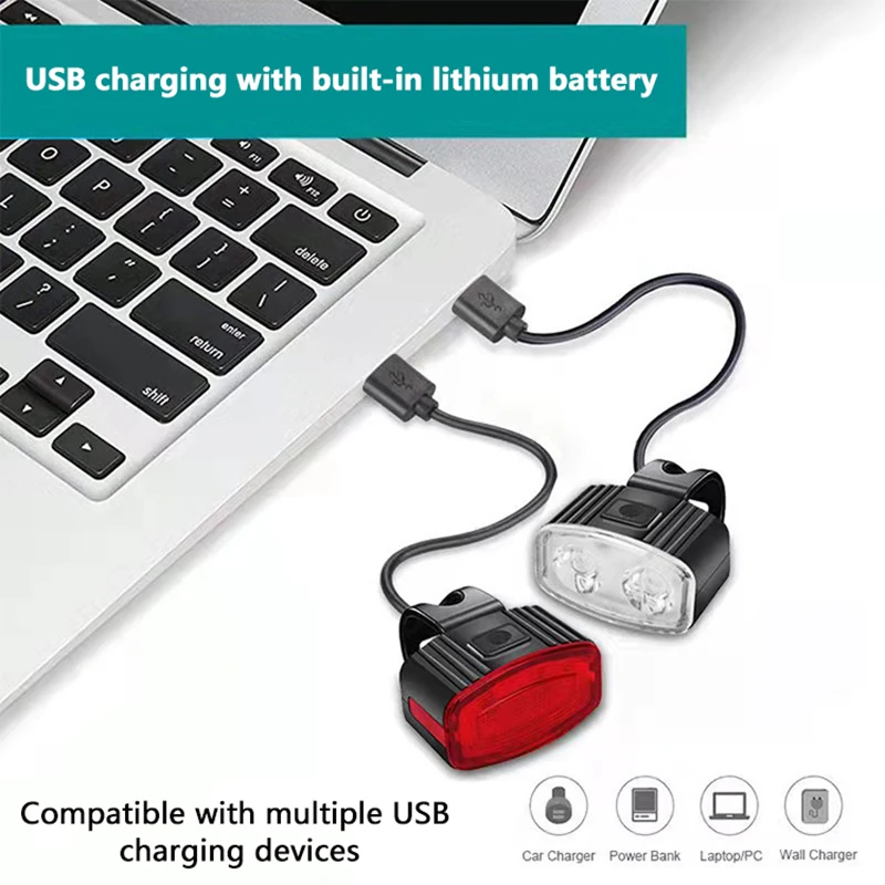 Bike USB Charge Headlight Light Waterproof Cycling Bicycle 4/6 Modes Front Rear Light Set MTB Taillight LED Lantern Bike Parts