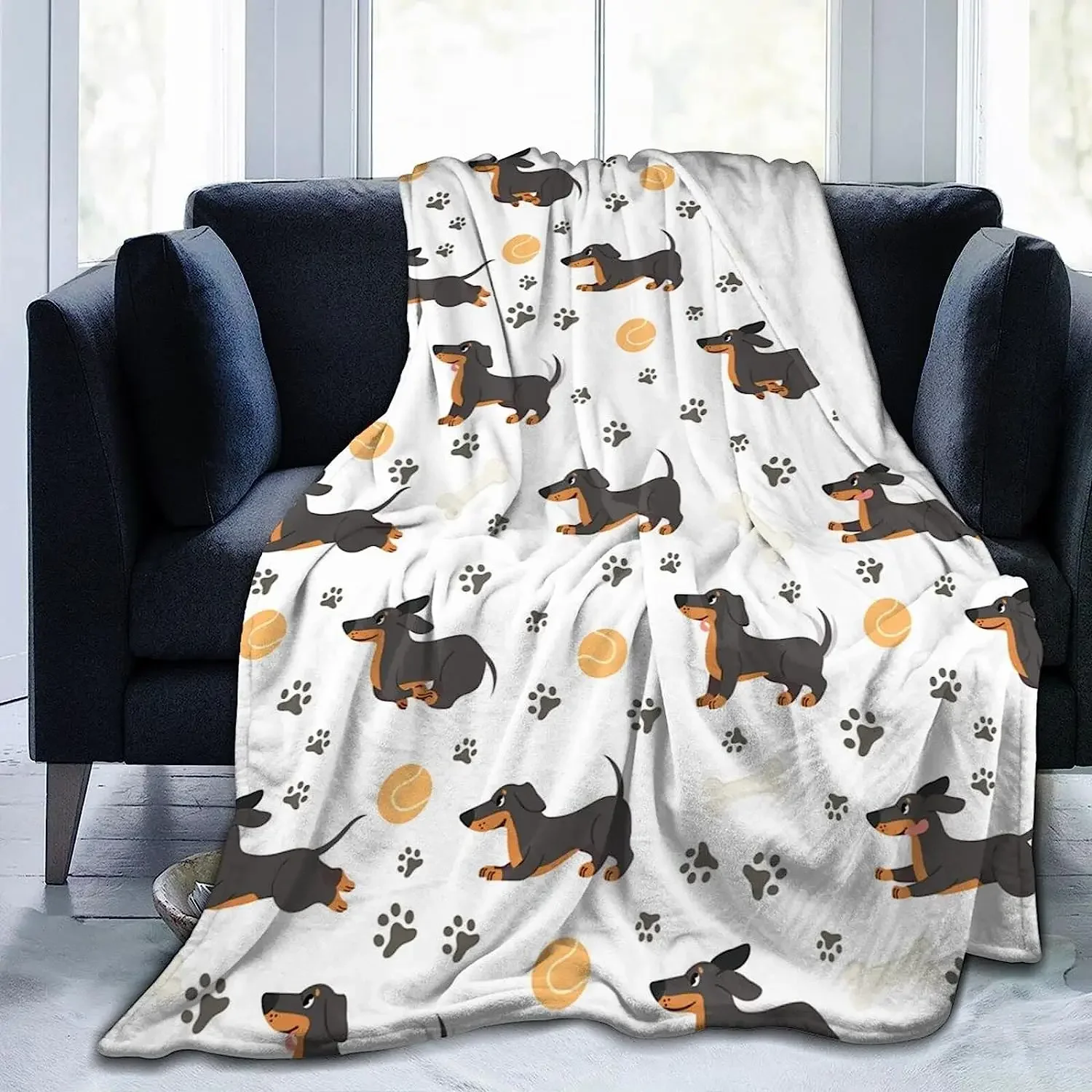 Dachshund Throw Blanket Soft Fleece Blankets Plush Comfy Microfiber Throws Decor for Home Bed Couch Living Room Sofa