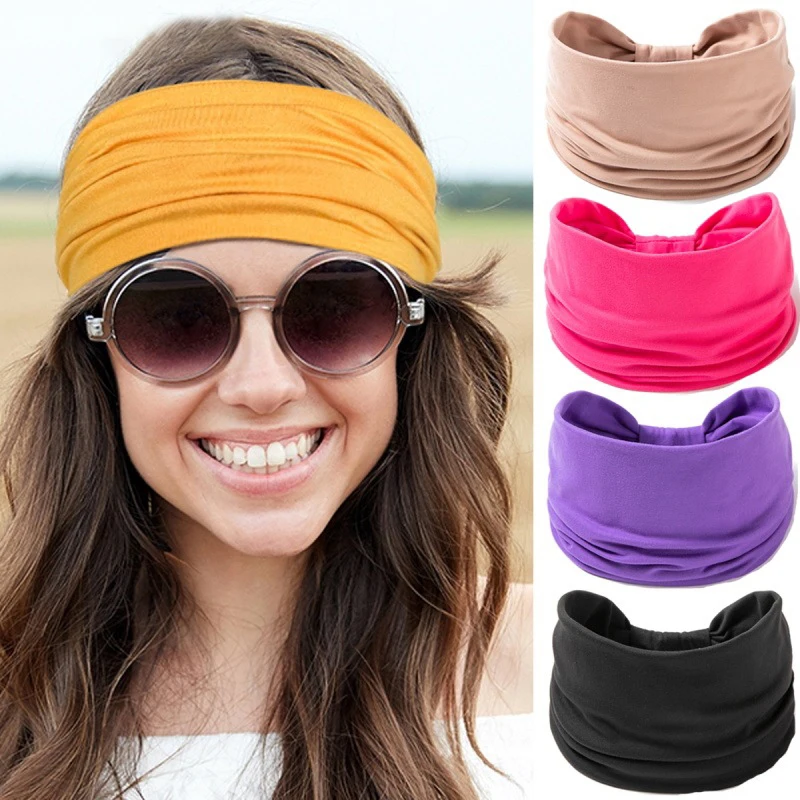 1pc Solid Color Elastic Sports Headband Wide Edge Yoga Sweat-absorbing Headband Fashion Headband With Knotted Hair Accessories