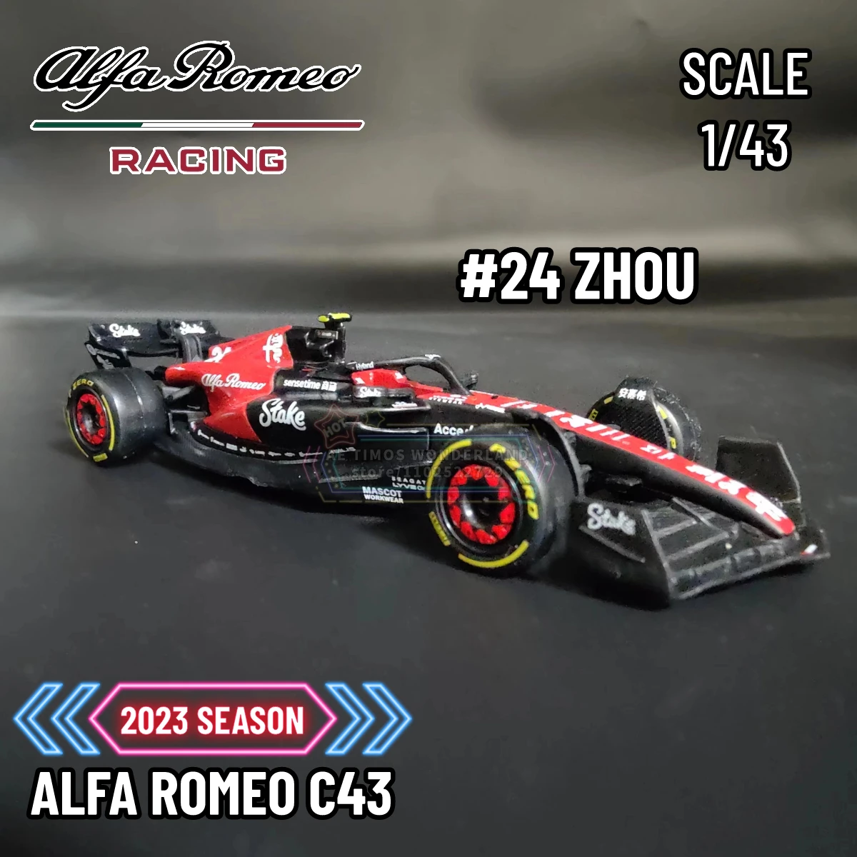 Bburago 1:43 2023 Alfa Romeo C43 Replica F1 Racing Car Model Miniature Scale Diecast Toy Formula 1 Fans Kid Xmas Gift for Boy