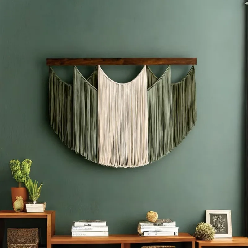 ‌Bohemian Wall Tapestry, Handwoven Cotton Rope Fringe Decor, Ethnic Style Room Divider, Bedroom & Living Room Art