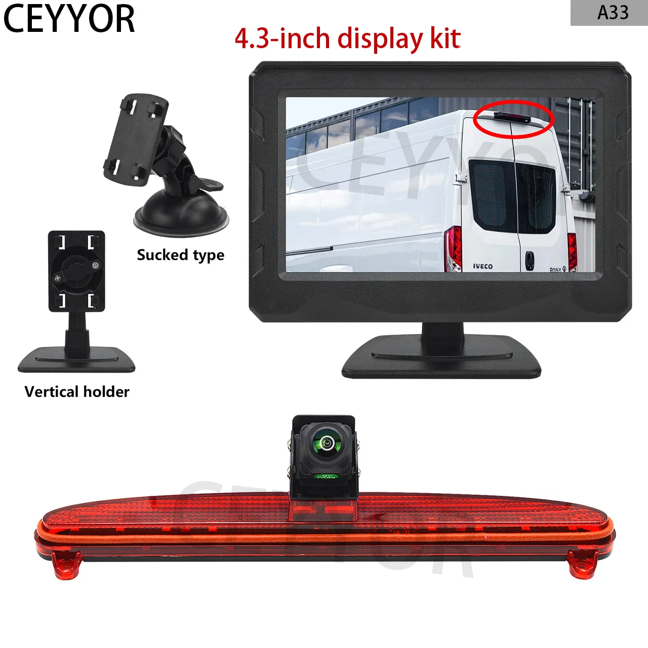 

Car High Level Brake Light HD Reversing Camera for Iveco Daily 2014-2020 Van Rear Parking Camera with 4.3 Inch Monitor Kit