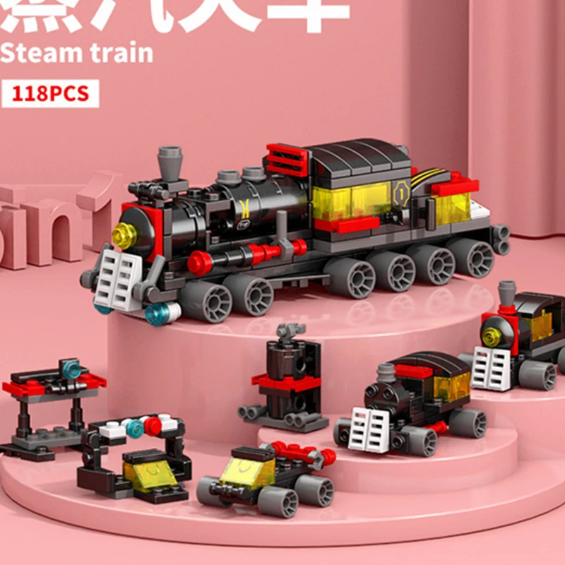 NEW DIY 6in1 Train Track Robot Helicopter Vehicle Building Blocks Kit Girls Bricks Movie Model Kids Toy