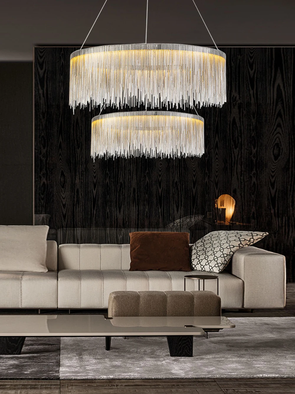 

Chandelier Modern Luxury Tassel Chain LED Dimmable Atmosphere Golden/Silver/Rose Gold Lustre Ceiling Chandelier for Staircase