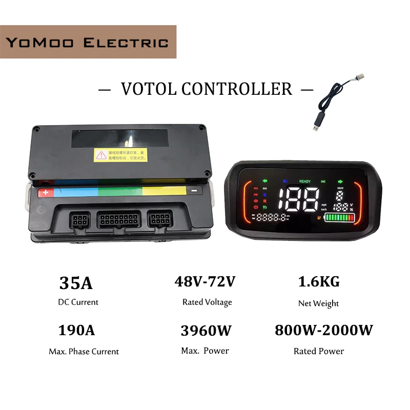 

LANDE EM50S VOTOL 48V-72V DC 50A 800W-1200W BLDC Sine Wave Controller With N7 One-Lin Display For Electric Scooter E-bike ATV