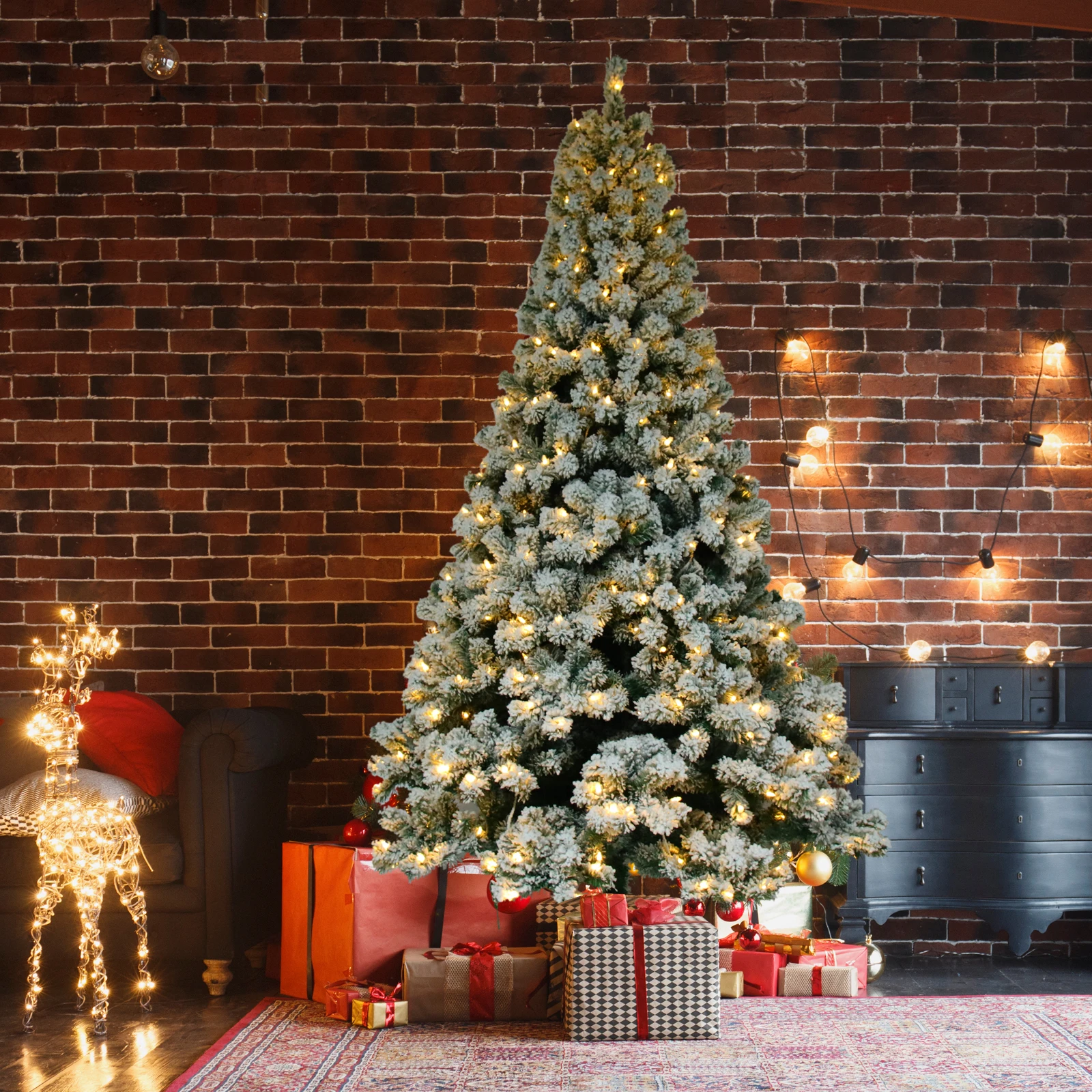 

FCH 6FT Flocking Tied Light Christmas Tree With Optical Fiber 928 Branch Spray White[US-Stock]