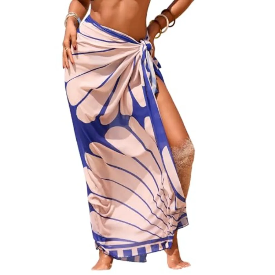

Женский прозрачный саронг Herseas с высоким разрезом, универсальный размер, пляжная накидка-туника из шифона с цветочным принтом, лето 2026