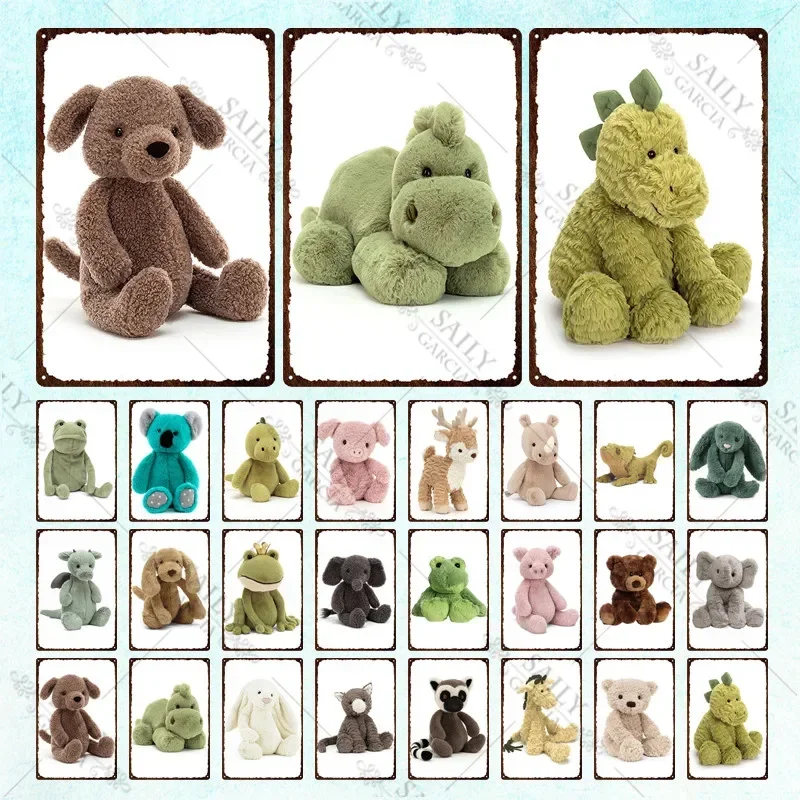 الكرتون الحيوانات دمية معدن القصدير تسجيل الدب الضفدع لعبة على شكل أرنب لطيف المعادن الملصقات لوحات الحضانة الاطفال ديكور معدن القصدير جدار الفن اللوحات